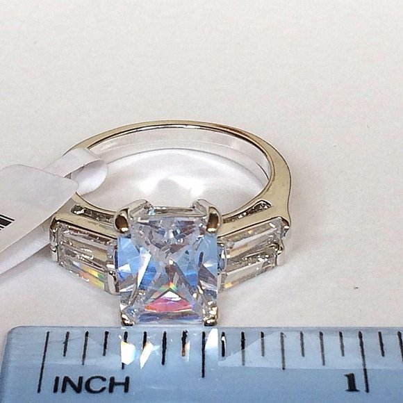 Princess Cut Engagement Wedding Ring Set Size 9 10 CZ Silver Rhodium Plated - Picture 12 of 12